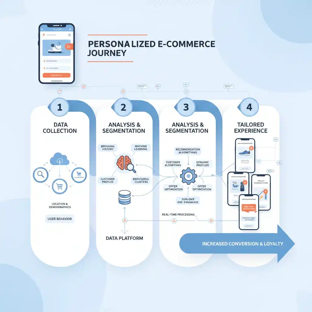 Infographic showing personalized customer journey in e-commerce mobile app