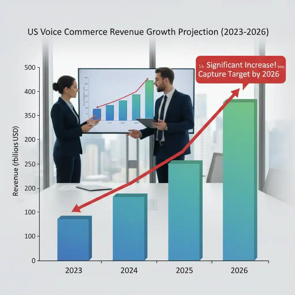 Bar chart illustrating the projected growth of voice commerce revenue in the US.