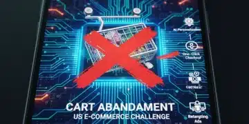 Mobile phone with abandoned shopping cart, symbolizing e-commerce challenge in US.