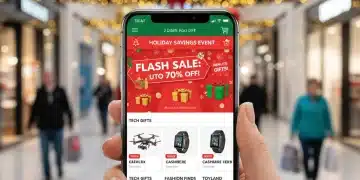 Mobile phone displaying holiday shopping deals for US customers in December 2026.