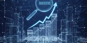 Futuristic digital landscape with SEO algorithm data and upward organic traffic graph