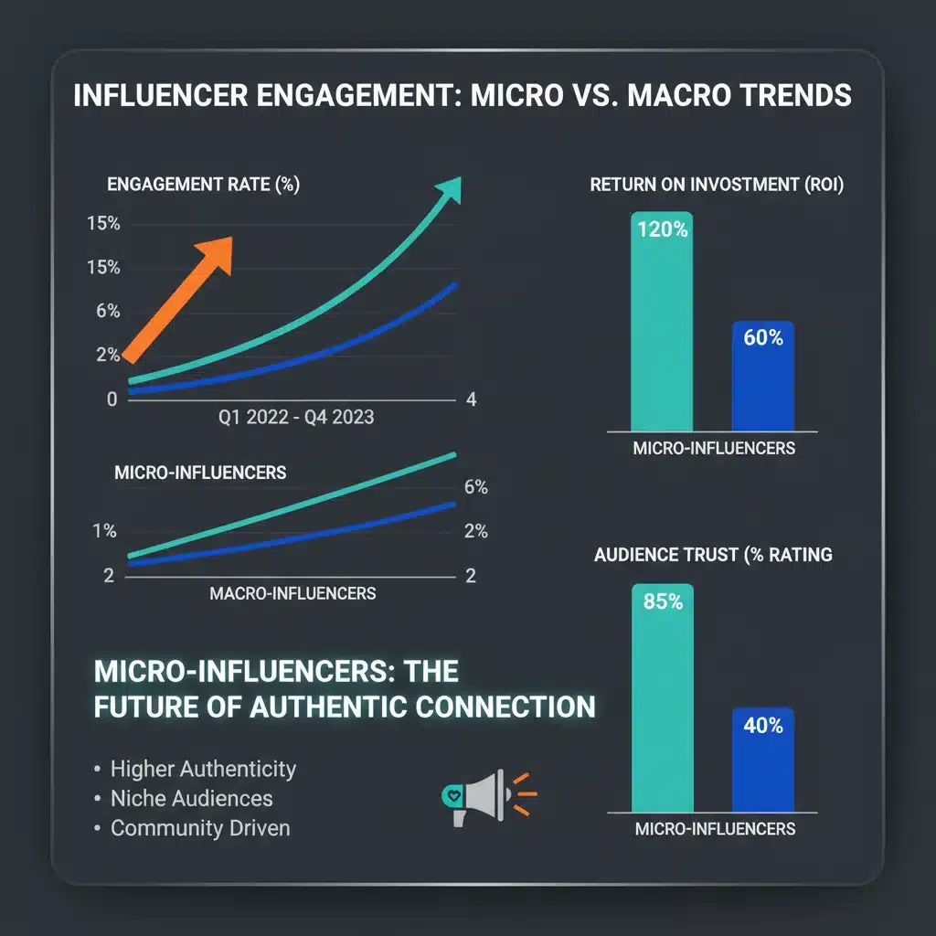 Data visualization showing increased engagement and ROI from micro-influencers compared to macro-influencers.