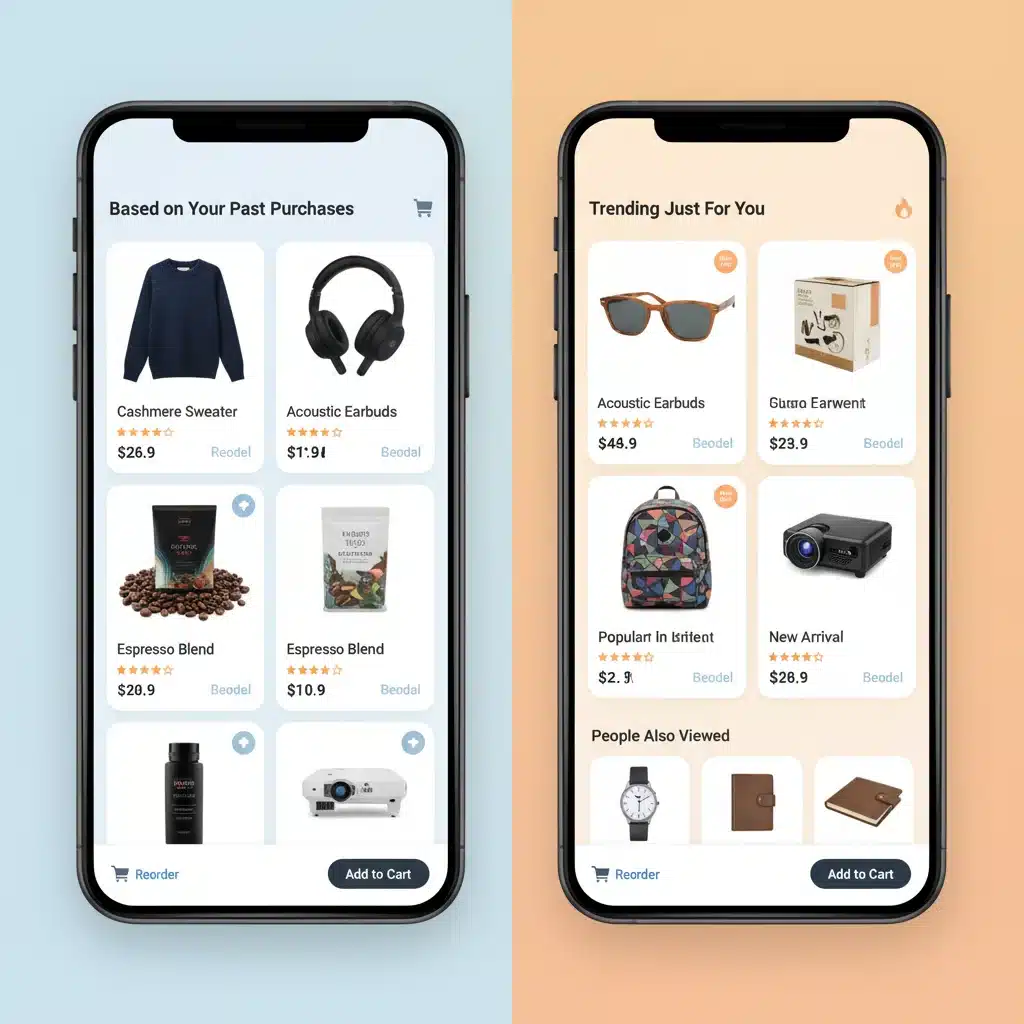 Personalized product recommendations on a mobile e-commerce app.