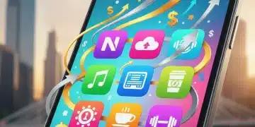 Mobile Subscription Growth: US Businesses Boost Recurring Revenue 20% by 2026 Mobile phone showing subscription apps with growth arrows, representing recurring revenue increase for US businesses.