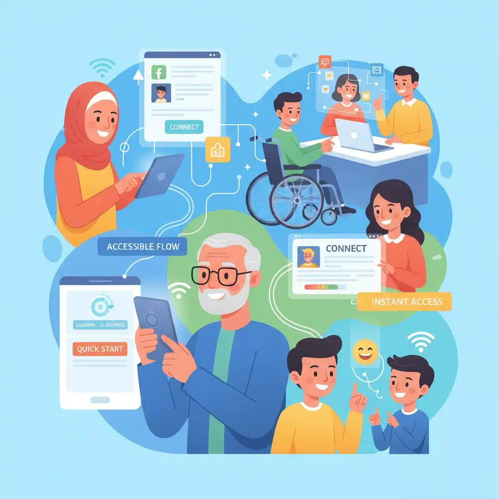 Diverse users interacting with digital devices, illustrating positive user experience